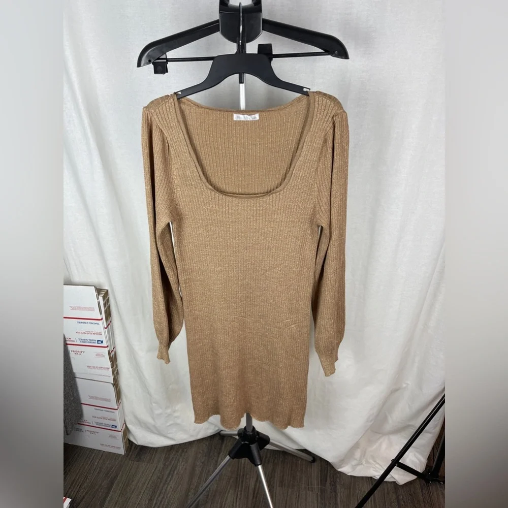 Blue Orchid Gold Ribbed Blouson Long Sleeve Dress Size Large NWT - Picture 4 of 10